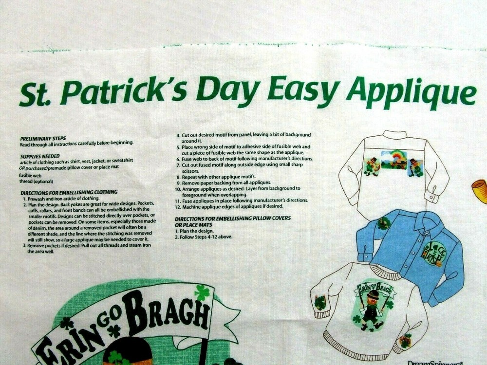 DreamSpinners for VIP St Patrick's Day Easy Fabric Applique Fabric Panel Irish