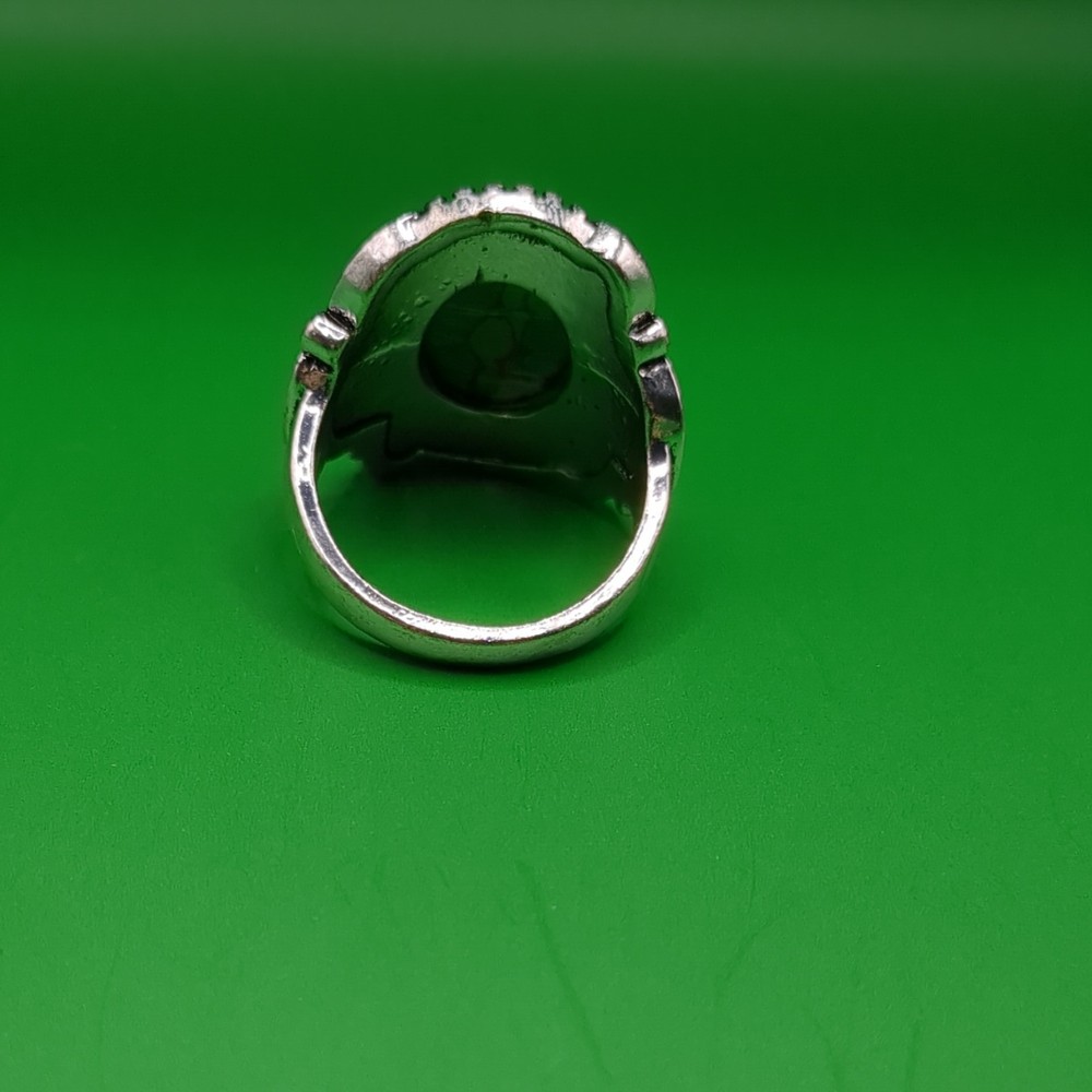 Green Oval Statement Ring Bezel Setting Silver Tone Ethnic Style