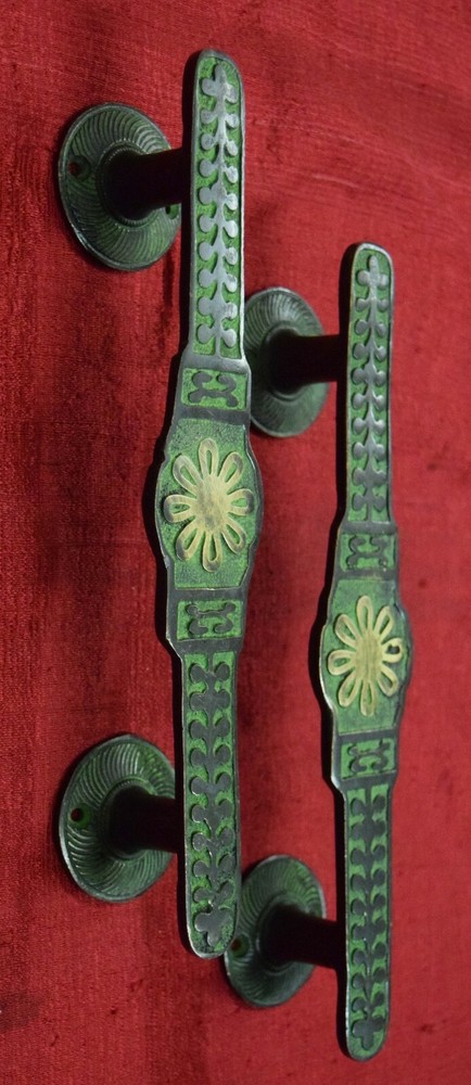 Decorative Door Handle Brass Flower Design Handcraft Pair Unique Gate Pull VR646