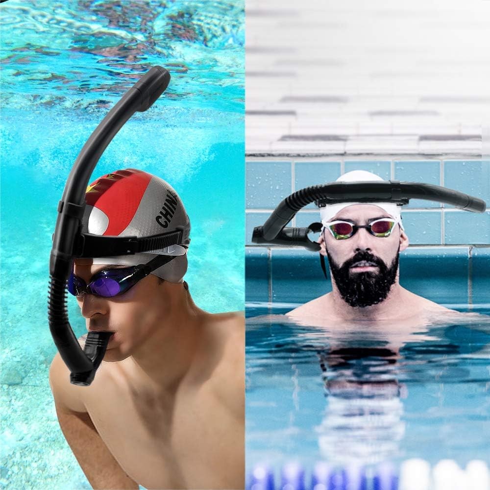 Rotate Function Swim Snorkel for Training Swimming Front Lap black
