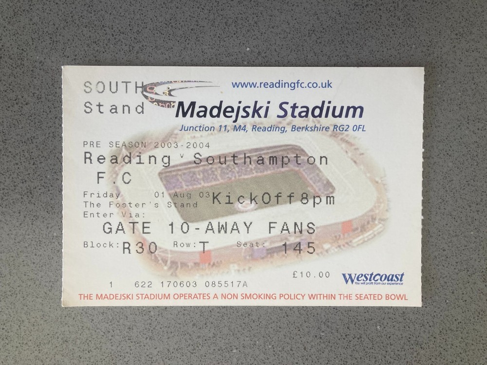 Reading v Southampton 2003-04 Match Ticket
