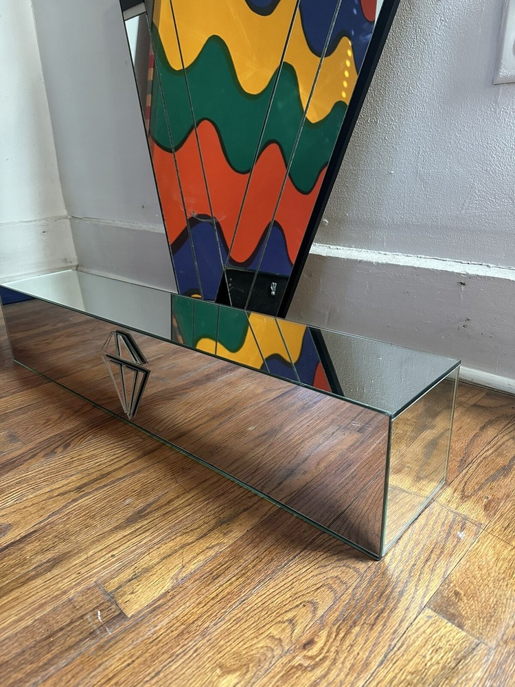 Vintage 80s Does Art Deco Mirror And Mirrored Shelf Set