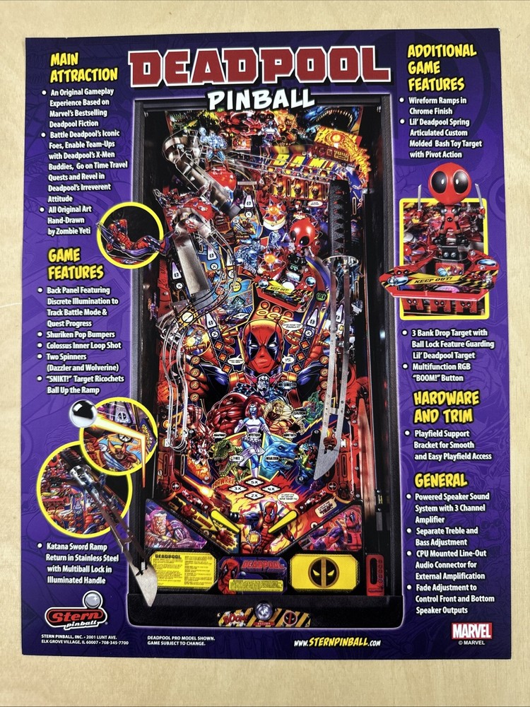 Stern Deadpool Pro Pinball Flyer