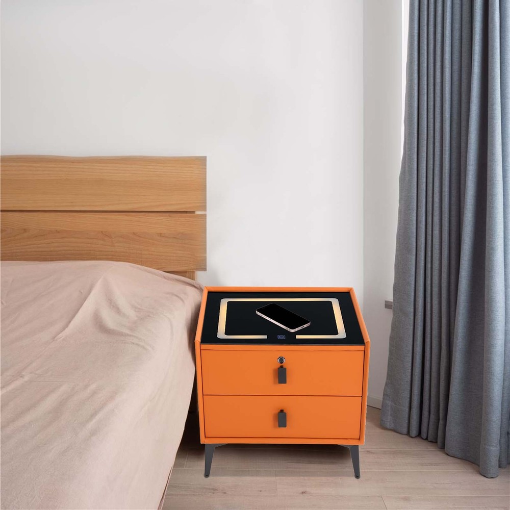 Bedside Table Bluetooth Speaker Smart Nightstand w/ Light USB&Wireless Charging