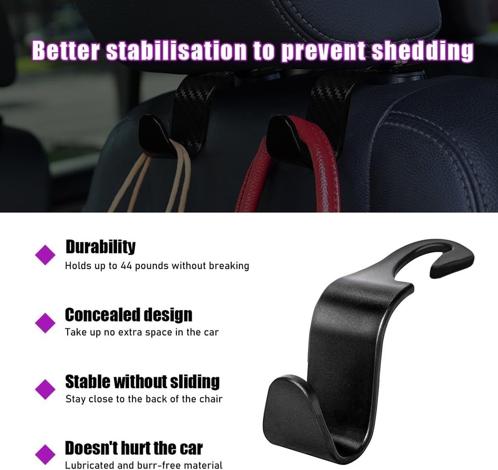 Universal Car Headrest Hooks 4 Pieces Durable and Easy to Install