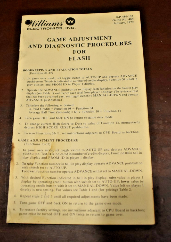 Williams Flash Pinball Owners Manual Set - OEM