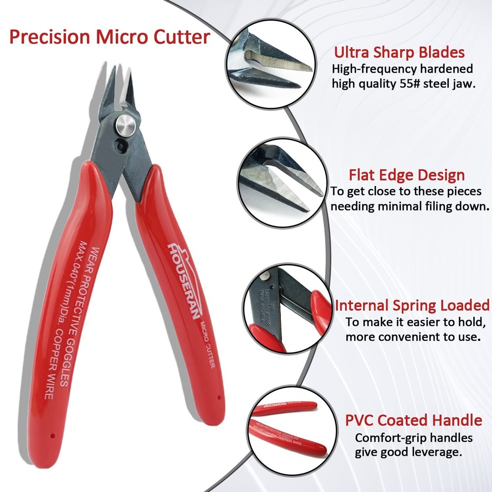 170 Wire Cutters, 10 PACK, 5 Inch Micro Flush Cutter, HOUSERAN Small 10 Pack