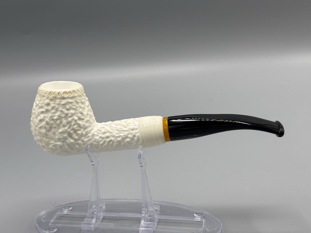Deep Rusticated Apple Pipe Handmade block Meerschaum New W Case#162