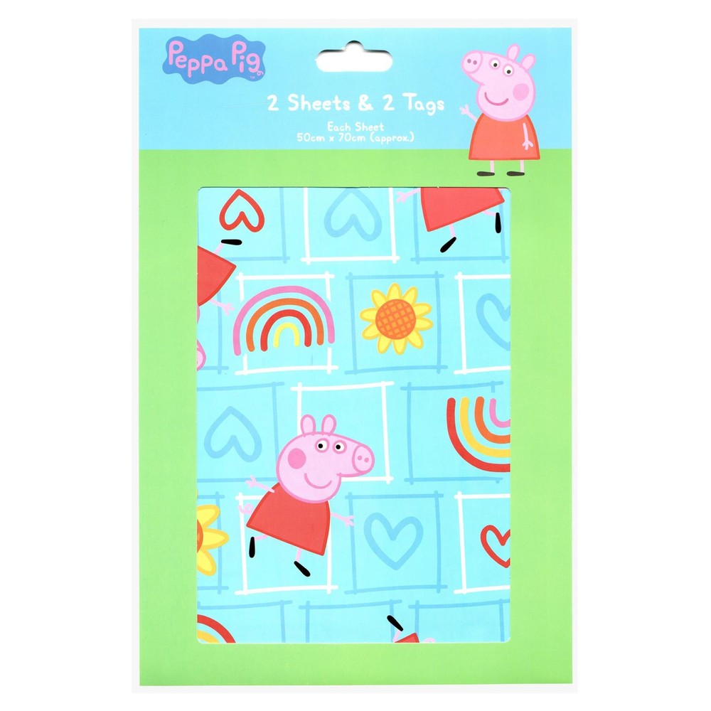 Birthday Wrapping Paper Set 2 Sheets 2 Tags - Peppa Pig Rainbows