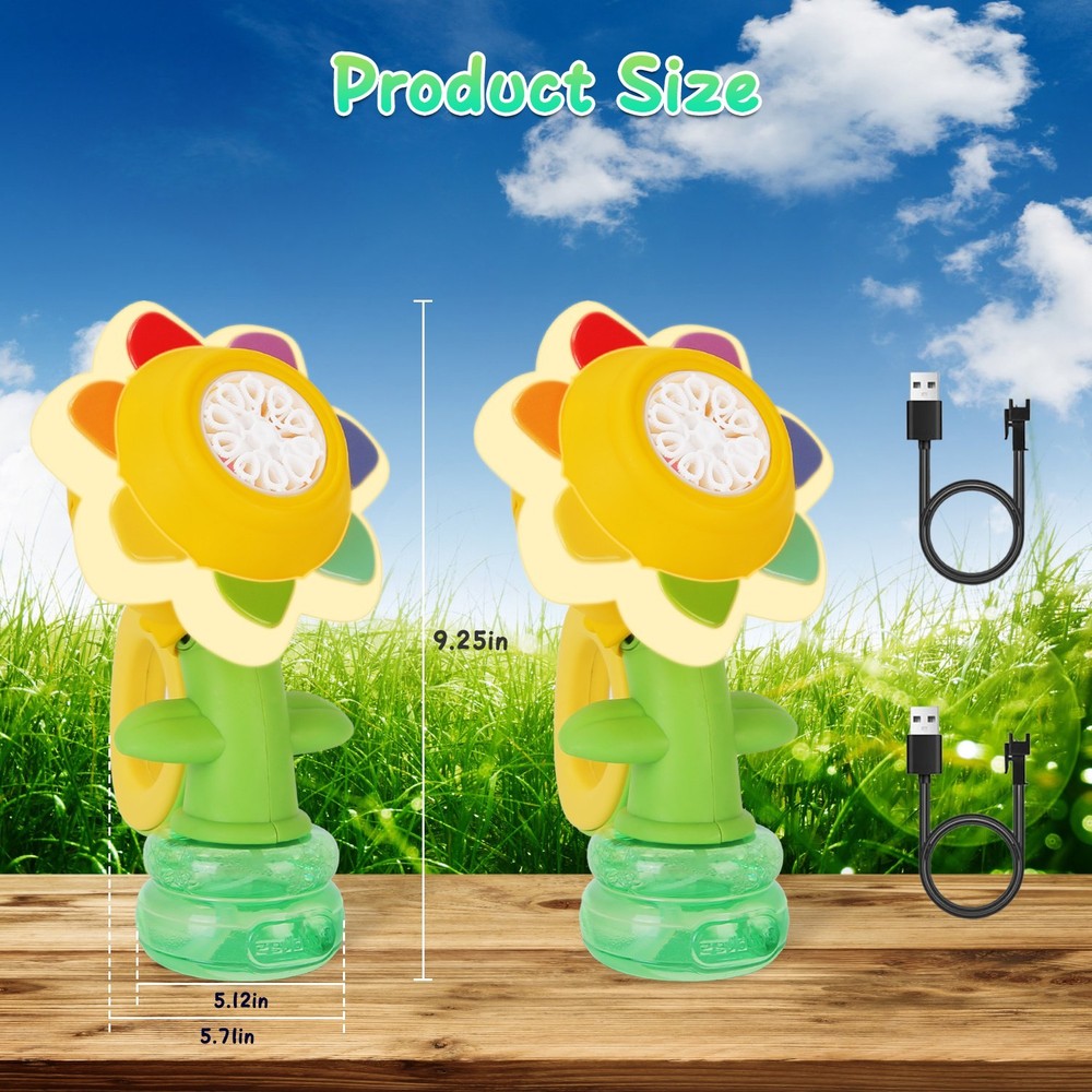 2Pcs Bubble Machines+Lights Dancing Sunflower Bubble Maker Garden Decor Maker
