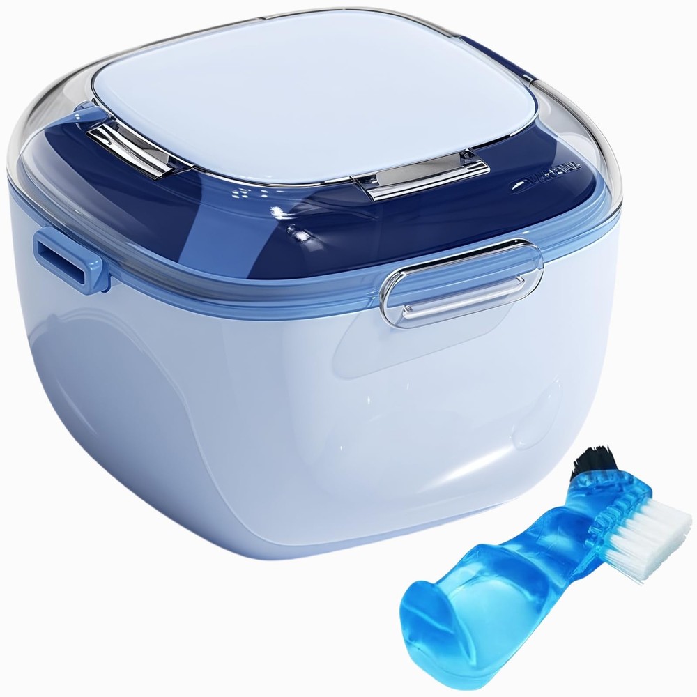 Denture Case, Retainer Cleaning Box, Large Capacity Container Blue