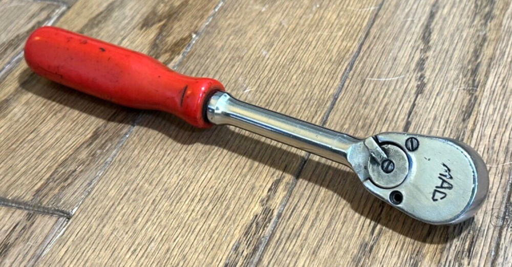 🇺🇸 MAC Tools USA 3/8" DR Ratchet RED Socket Wrench Pear Fixed Head 8" Long