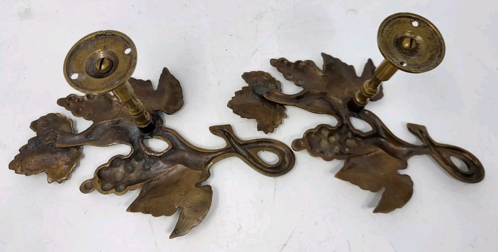 Two 8.5" Vintage Solid Brass Grapes & Leaves Curtain Holdbacks Tie Backs