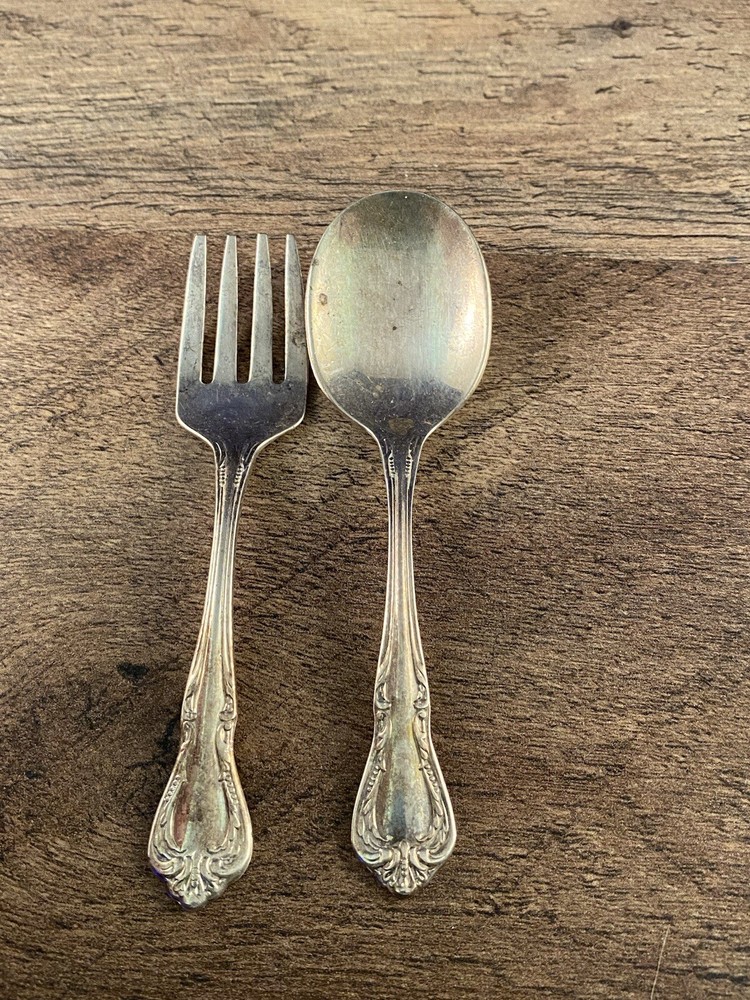 Wm Rogers Oneida Chalice Harmony Silverplate Baby Child Flatware Set Spoon Fork