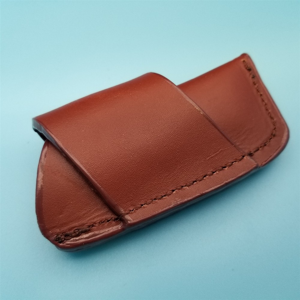 Brown Leather Folding Blade Knife Belt Sheath Horizontal Carry Loop Inside 3.5"