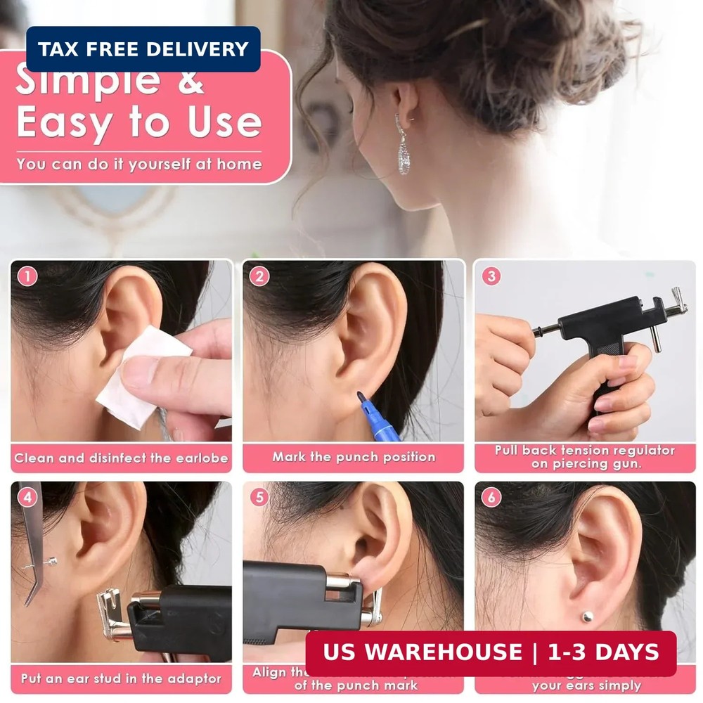 Professional Ear Piercing Gun Kit Reusable Tool Stainless Stud Set