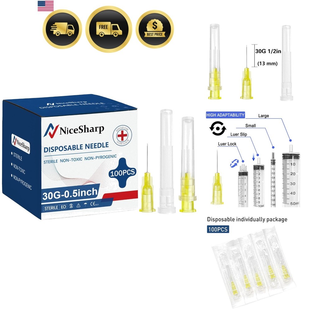 100PCS 30Ga 1/2 inch Needles Lab Accessories, Refilling Inks,Individually Pac...
