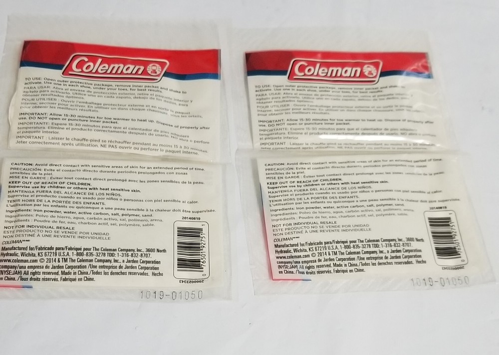 2- Coleman Toe Warmer ( 2 pk ) New in Package