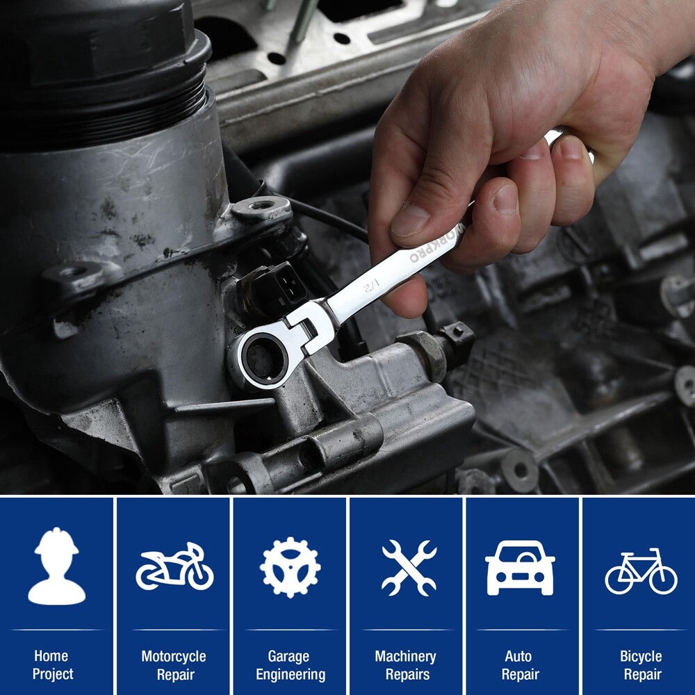 WORKPRO 1/2" Ratcheting Combination Wrench SAE 12-Point Design, 15-Degree Offset