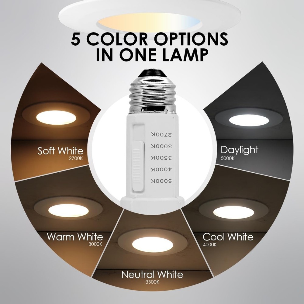 Soliseed 4-Pack 5/6" 5CCT LED Recessed Light, 2700K-5000K Dimmable Downlight