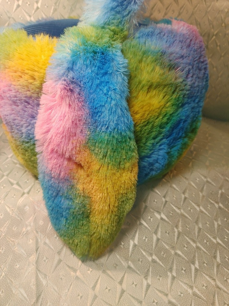 Plush Multicolored Rainbow Bunny Easter Basket With Handle ADORABLE!