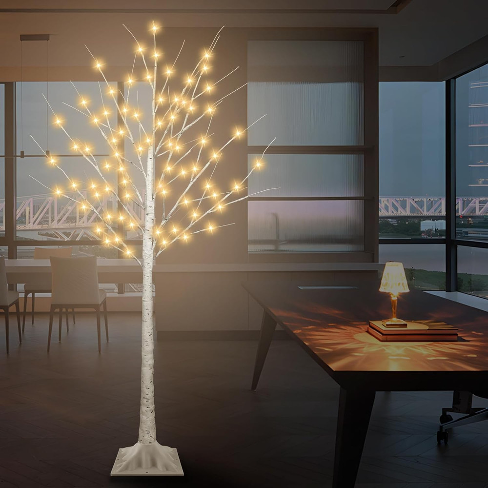 5FT Lighted Birch Tree, Birch Tree with 90 LED Lights, 8 Flash Modes and Timer,