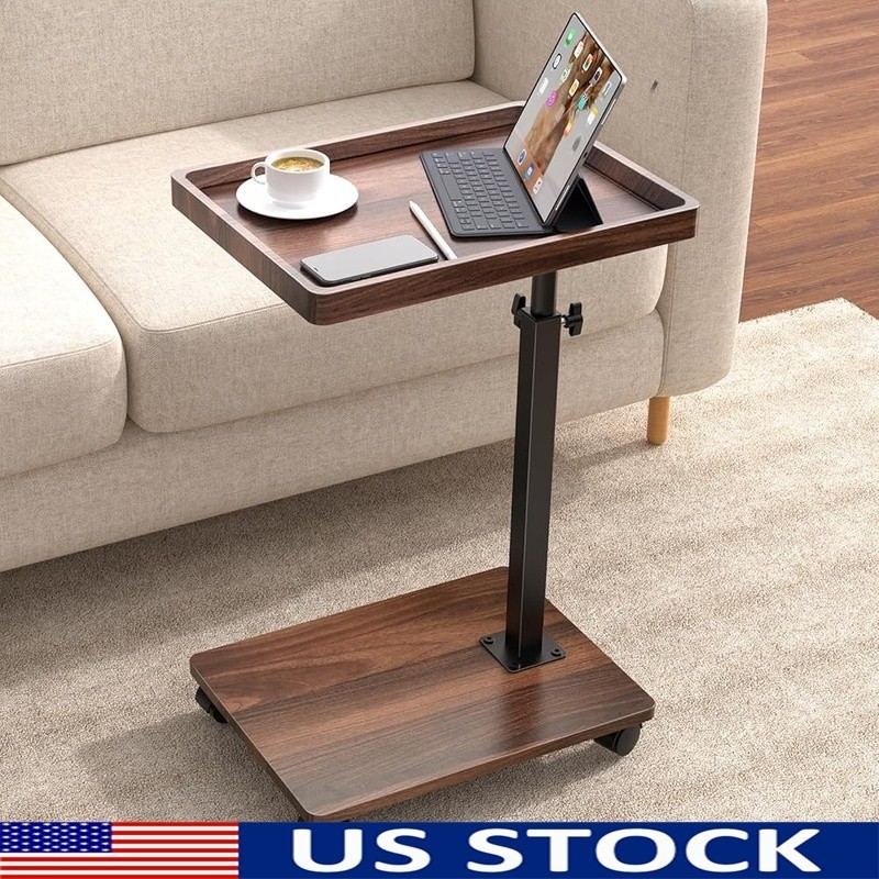 Adjustable Height Rolling C Side Table Multifunctional Laptop Snacks Living Room