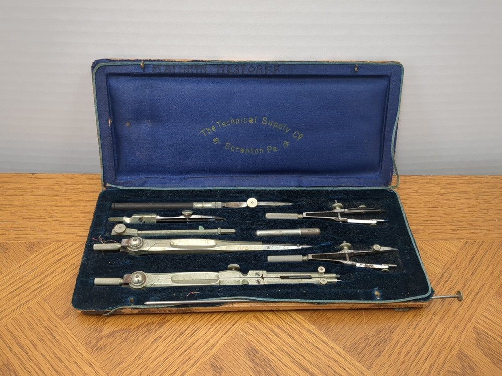 Vintage Drafting / Drawing Compass Set - The Technical Supply Co Scranton PA