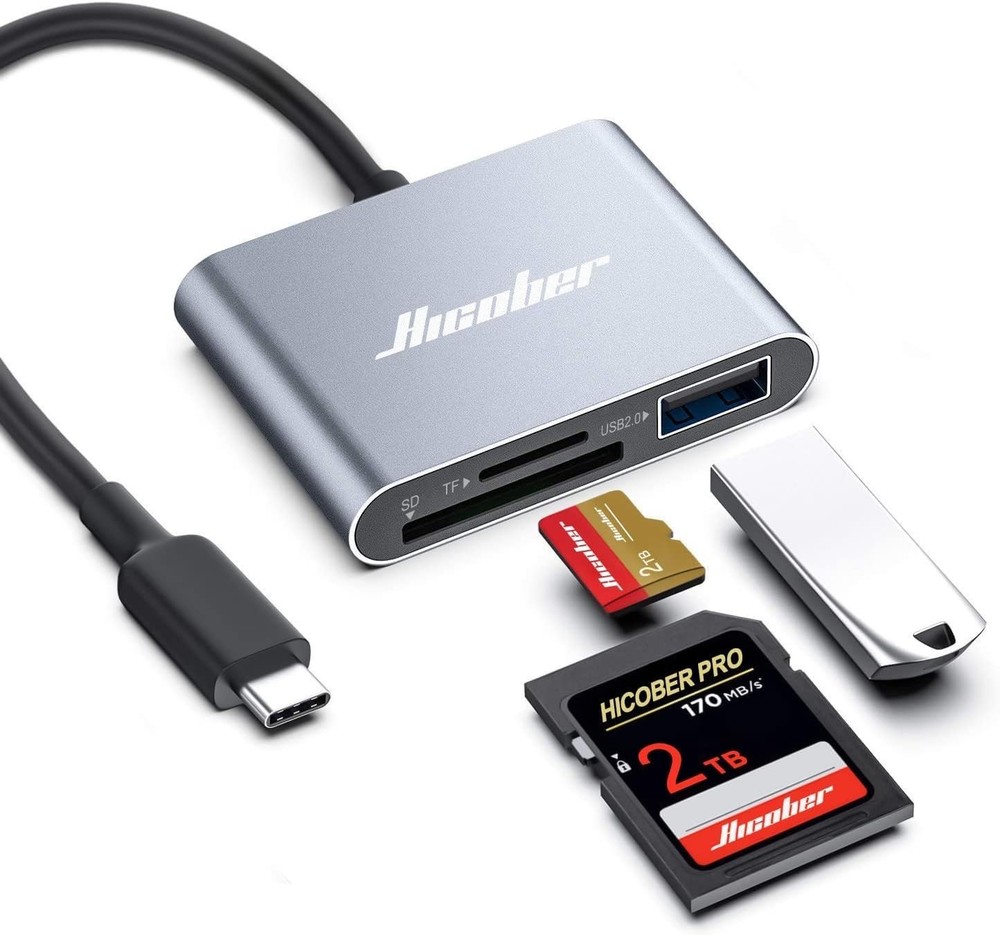 3-in-1 USB-C SD Card Reader, 2TB Support, USB 2.0, Compatible with Android/iPhon
