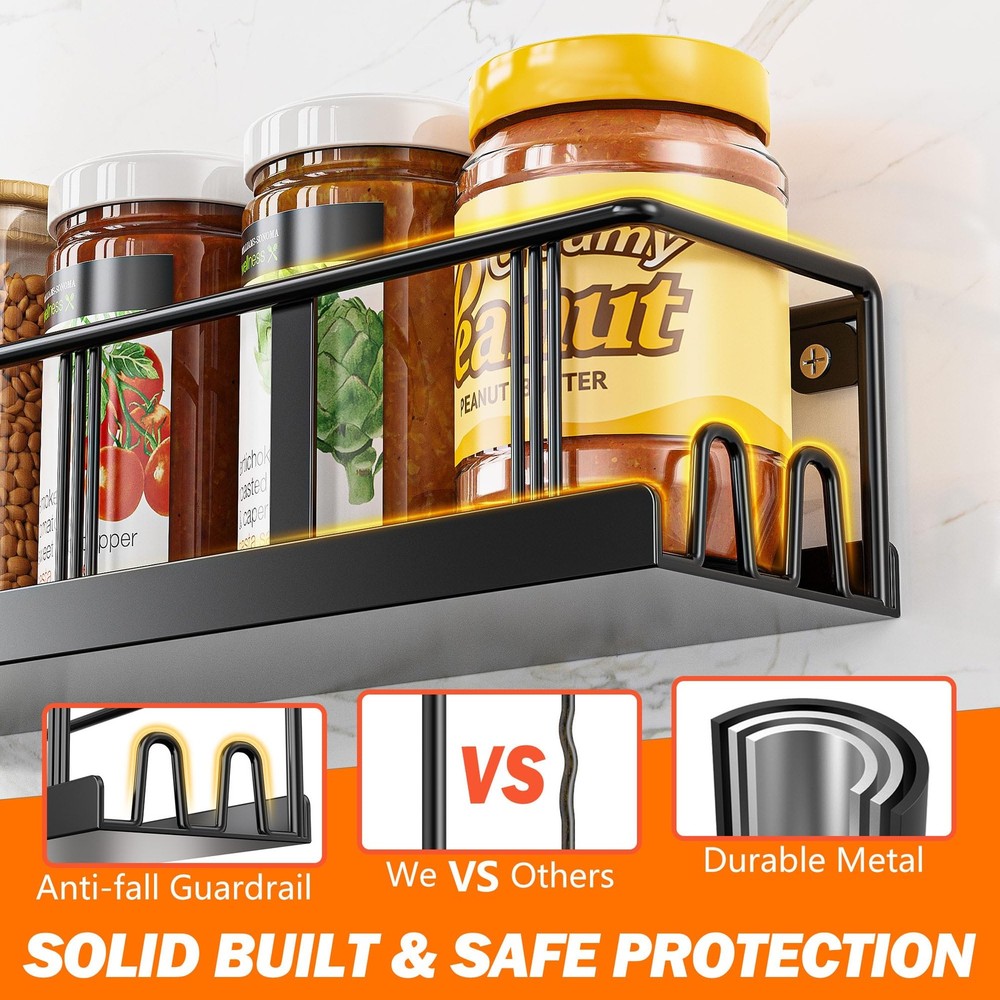 Bunoxea Spice Rack Wall Mounted 3 Pack, Space-Saving 3 Black