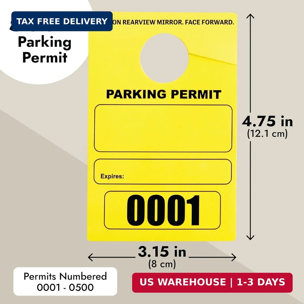 Rectangular Parking Permit Hang Tags - Sequentially Numbered Parking Pass