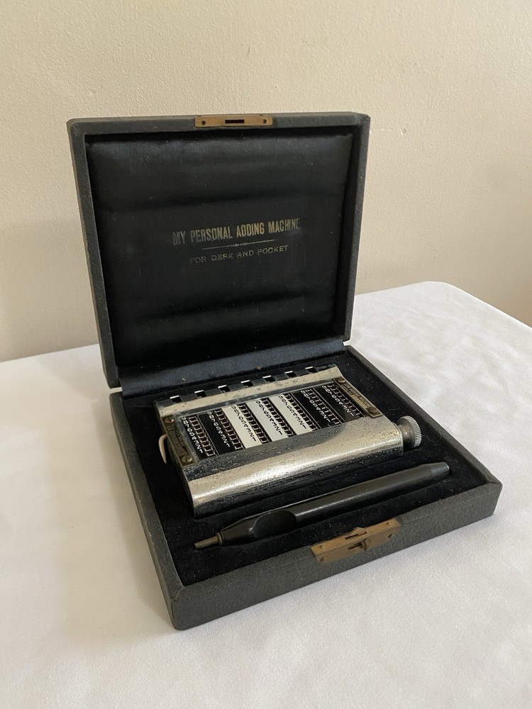 Vintage Automatic Adding Machine MFRS Gem Adding Machine w/stylus & case