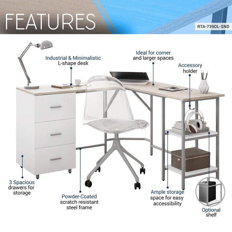 L Shaped Computer Desk W/ Storage Drawers Adjustable Open Shelves Efficiency New