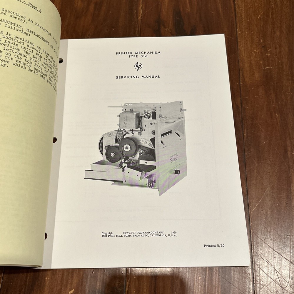 HP Type 016 Printer Mechanism Servicing Manual 1960
