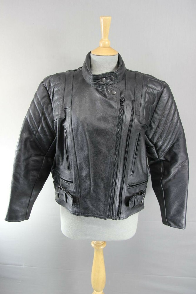 CLASSIC TRURIDERZ BLACK LEATHER BIKER JACKET SIZE 14