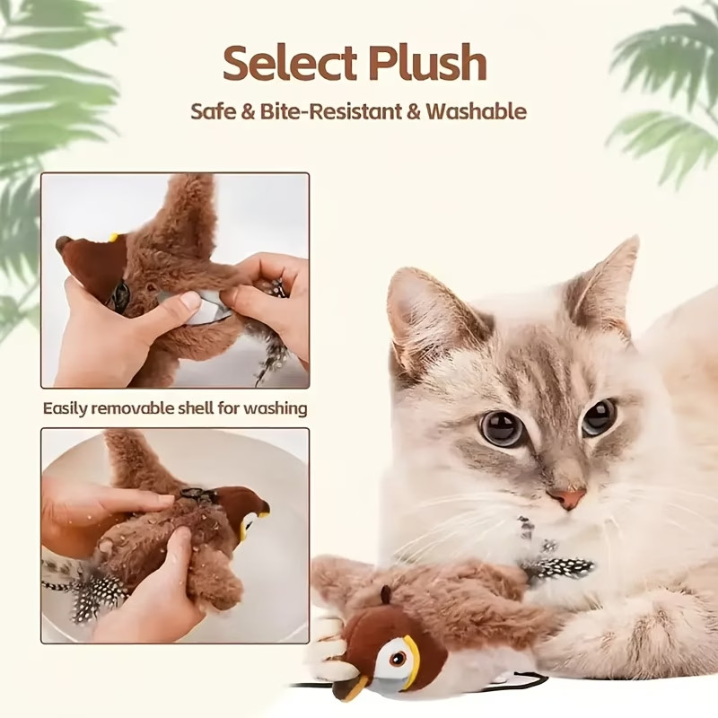 USB Interactive Flying Bird Cat Toys Electronic Pet Simulation Sparrow Toy US