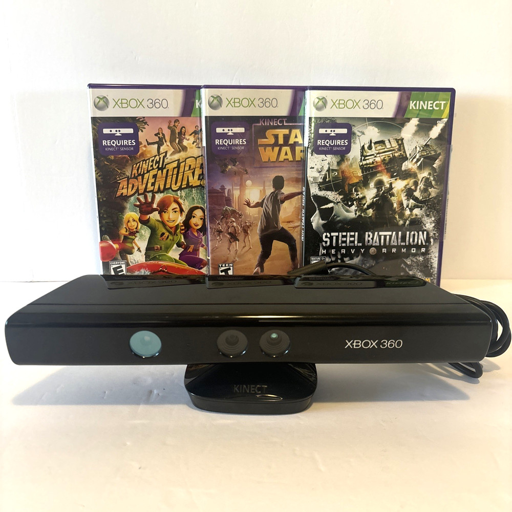 Microsoft Xbox 360 Kinect Motion Sensor Bar 1473 & 3 Games Bundle Tested& Works