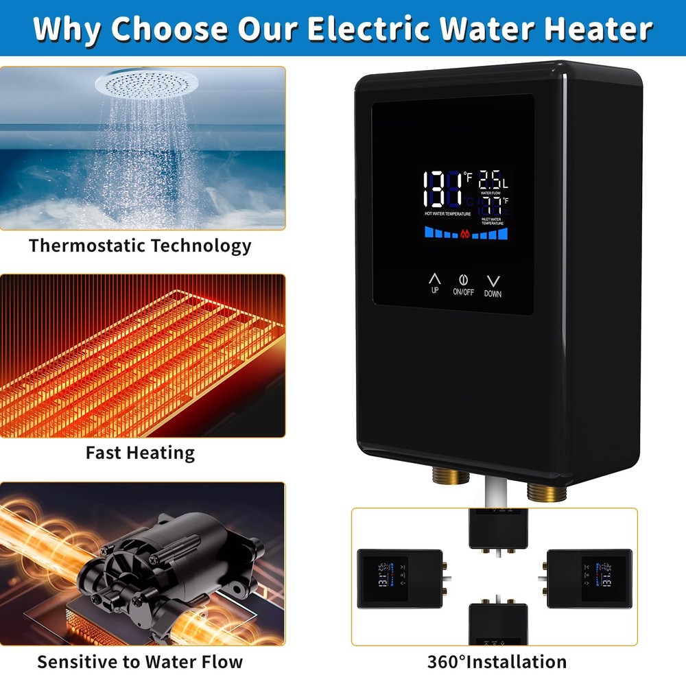 Tankless Water Heater Electric, 5500W 110V Instant Hot Water Heater with Remo...