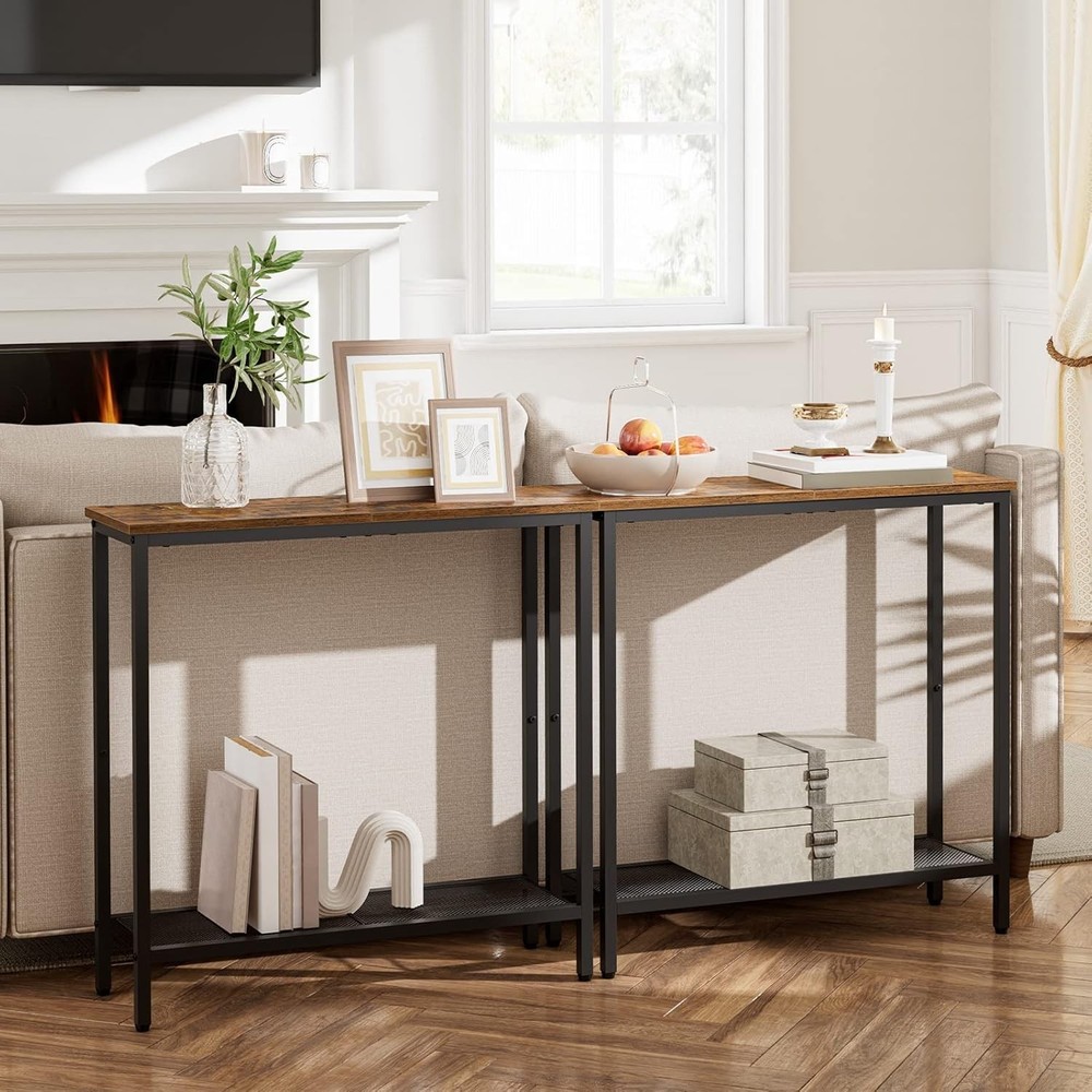 29.5" Narrow Console Table, Small Entryway Table with Shelf, 2 Tier Thin