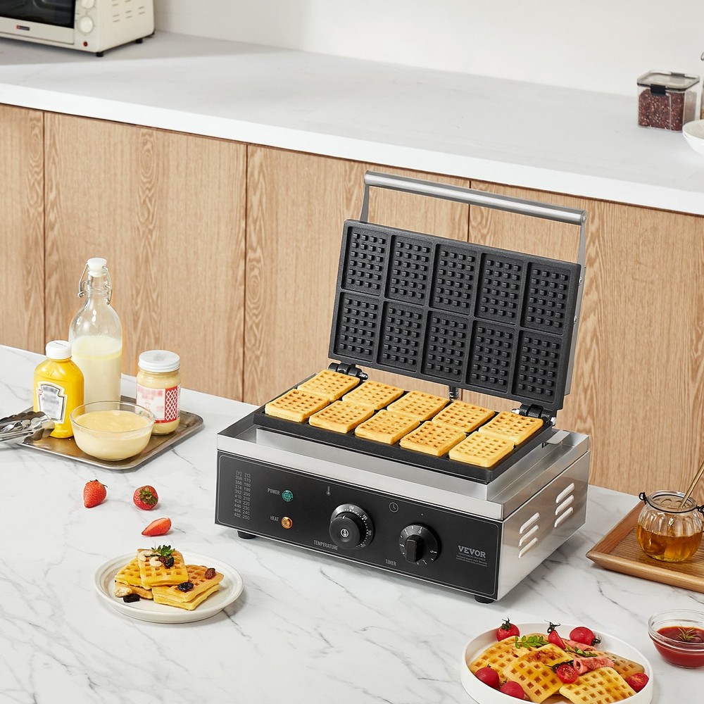 Commercial Waffle Maker 10PCS Rectangle Waffle Baker Machine 1550W Non-Sti