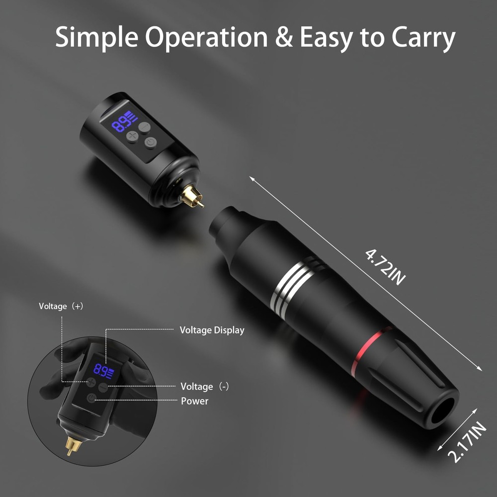 Wireless Tattoo Kit for Beginners - Machine 3Mm, Black One Battery