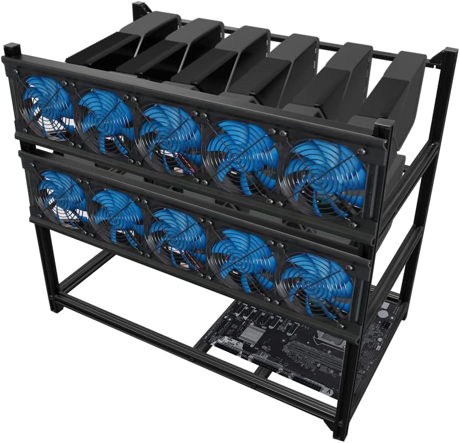 12 GPU Open Air Mining Rig Frame Case Toolless Stackable Airflow Space Saving