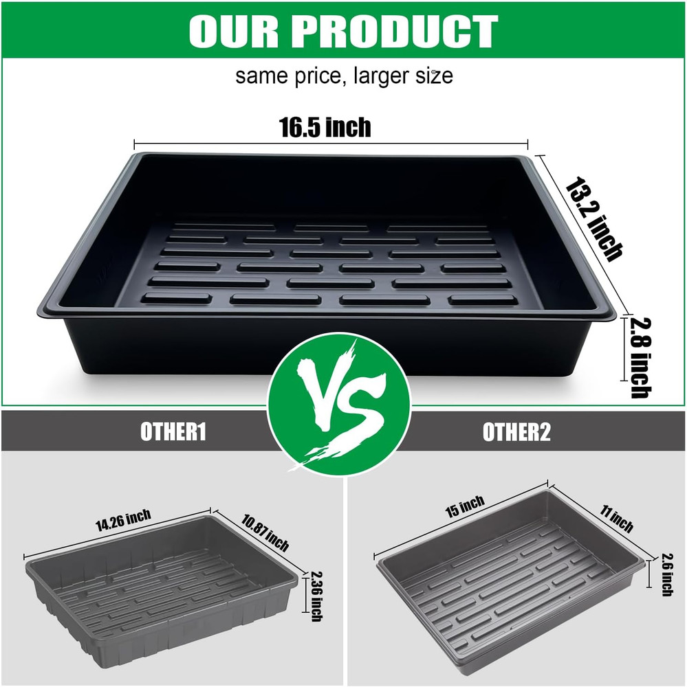 Seed Starter Tray, 10 Packs Plant Tray, Durable Plastic Growing Trays, Stackable