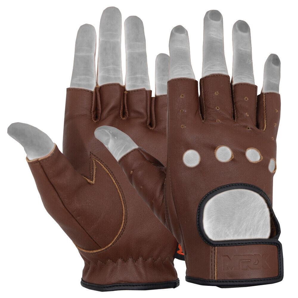 Mens Driving Gloves Basic Soft Goat Leather Fingerless Breathable Biker