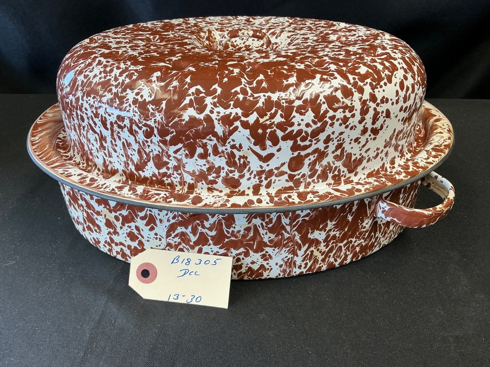 Brown & White Marbled Splatter Design 13 " Roasting Pan, Handles on Side