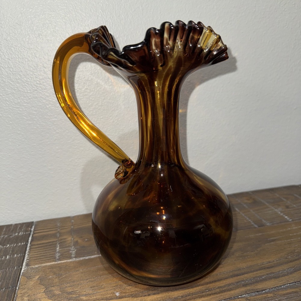 Tortoise Shell Glass Pitcher - 9" Tall - A33184