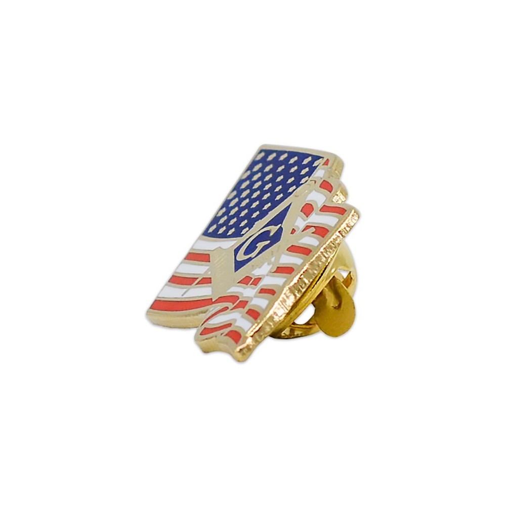 Waving American Flag with Square & Compass Masonic Lapel Pin