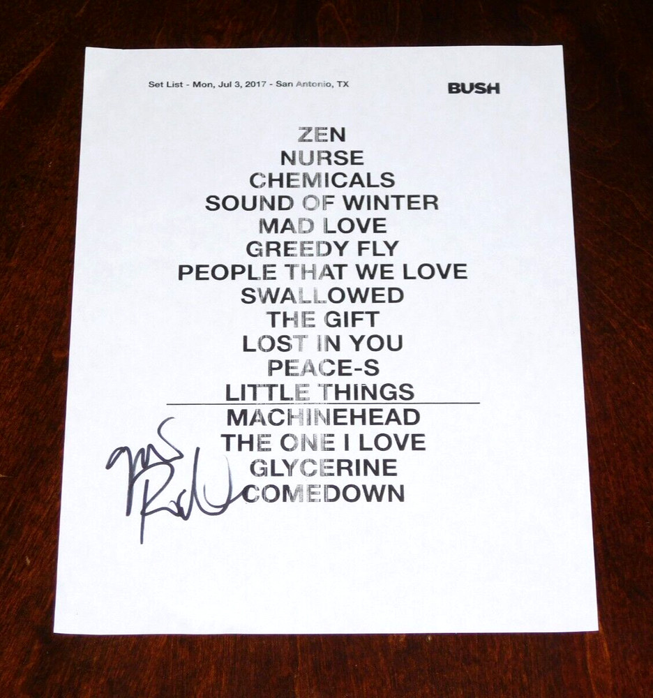 BUSH GAVIN ROSSDALE SIGNED SHOW SETLIST!!