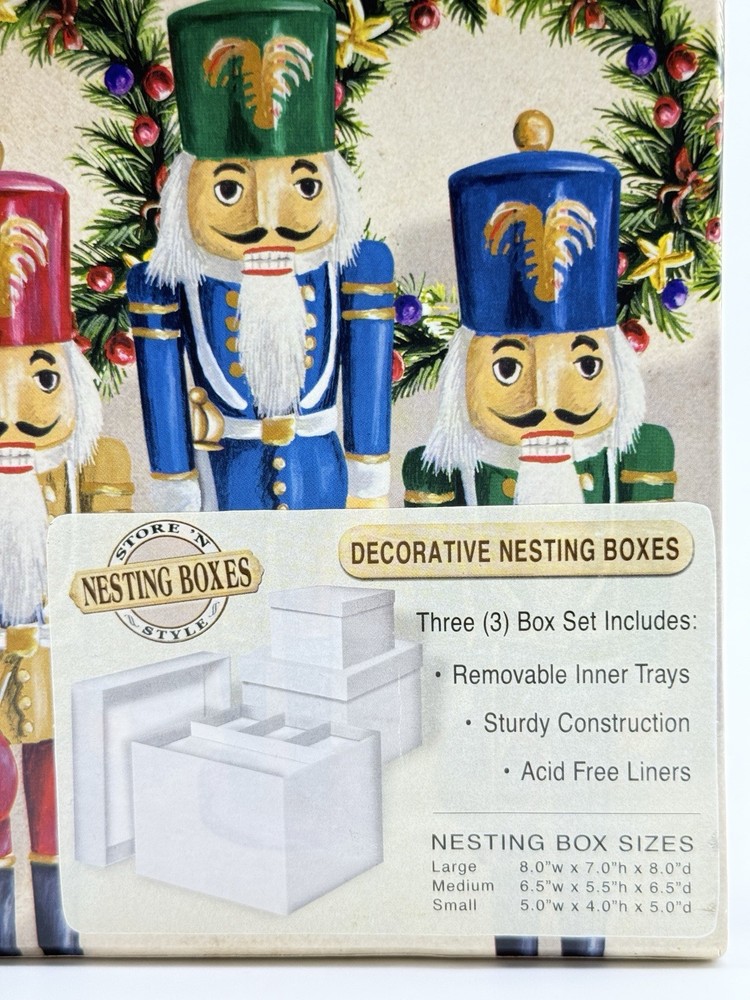 Nutcracker 3-Piece Decorative Nesting Storage Boxes Set w/ Trays Christmas