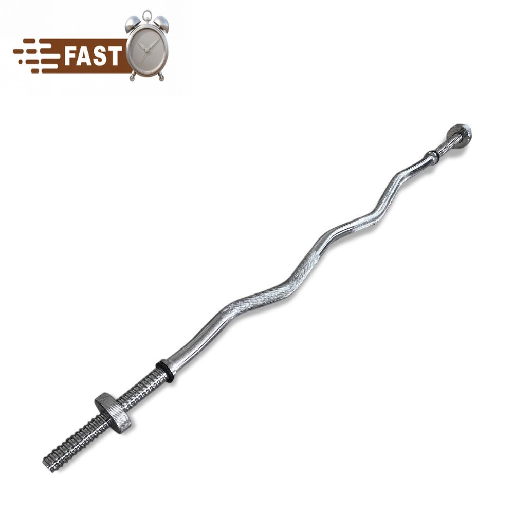 Barbell 47" Easy Curl Bar, Solid Steel, Threaded, Chrome, Round Collars​